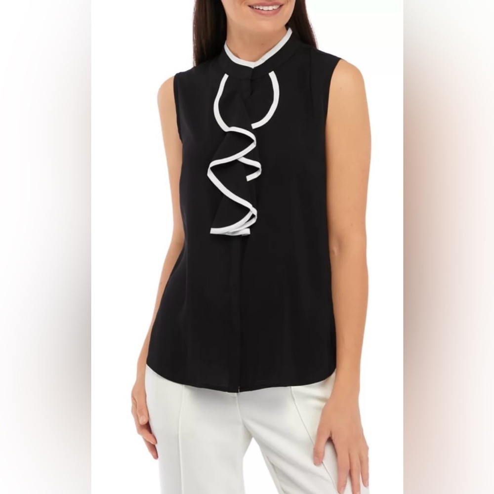 Calvin Klein Women's Sleeveless Ruffle Front Blouse (0005)